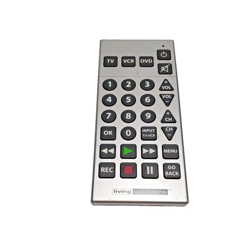Living Solutions Big Button Universal Remote Control TV VCR DVD Silver Tone
